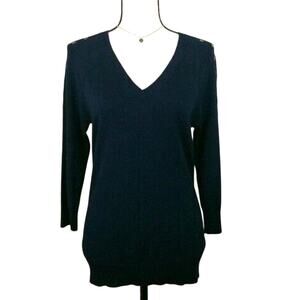 Carmen M Valvo Navy Blue Gold Grommet Women Sweater M Casual Modern Career